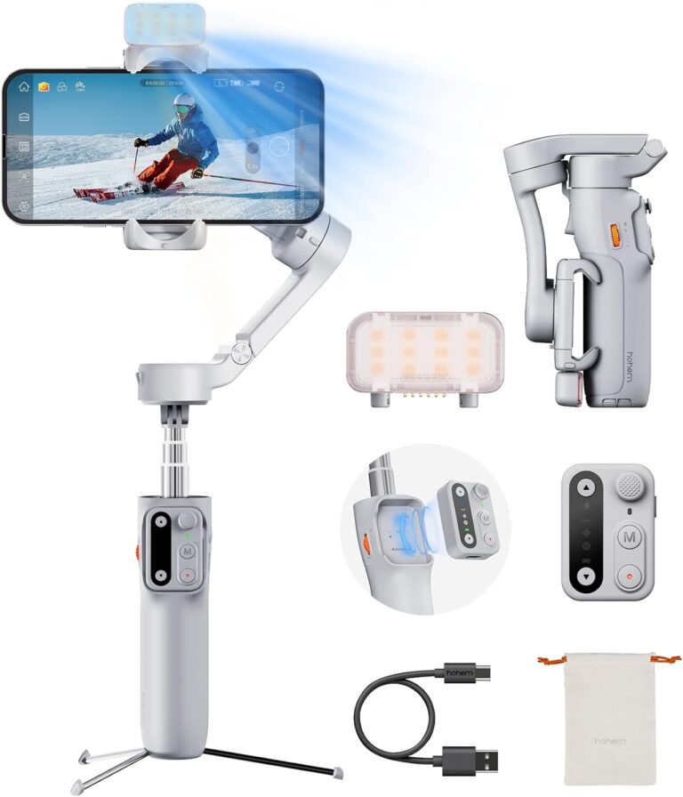 hohem iSteady X3 Gimbal Stabilizer for iPhone, Foldable Phone Gimbal Object Tracking, Remote Control, 3-Axis Phone Stabilizer Built-in Extendable Rod & Tripod, Fill Light, Video Recording, YouTube