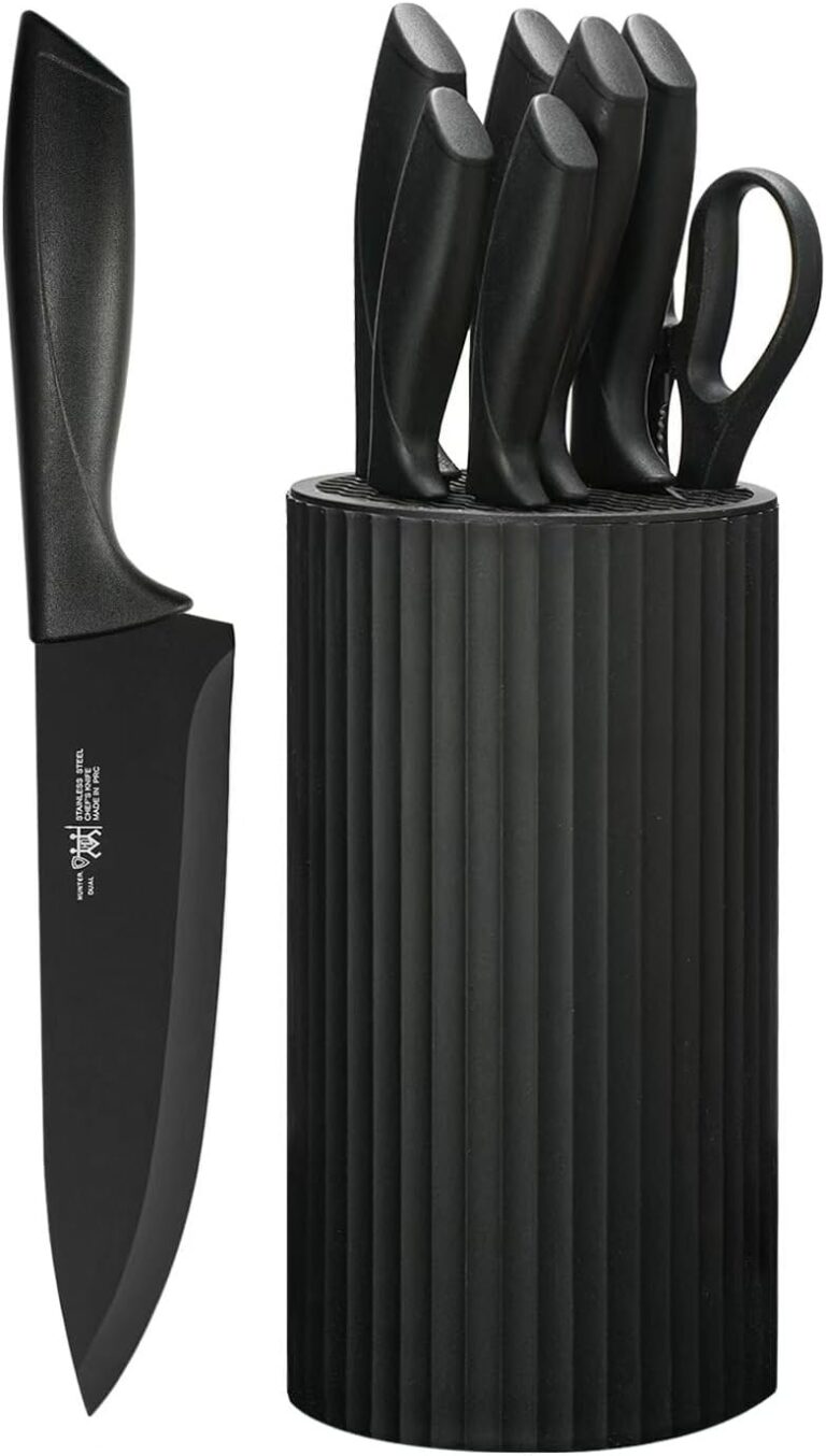 HUNTER.DUAL Knife Set, 8-Piece Kitchen Knife Set for Chef, Sharp Knife Set with Universal Knife Block, Anti-Rust Kitchen Knife Block Set, Ergonomical Design (Black)