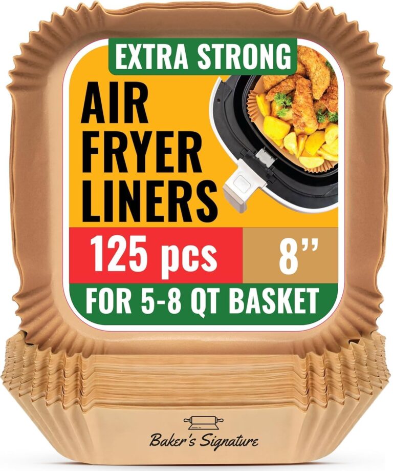 Baker’s Signature Air Fryer Liners, Disposable Airfryer Paper Liners – 120Pcs Non-Stick and Oil Proof for Easy Cleanup – 8” Square for 5-8 qt Basket