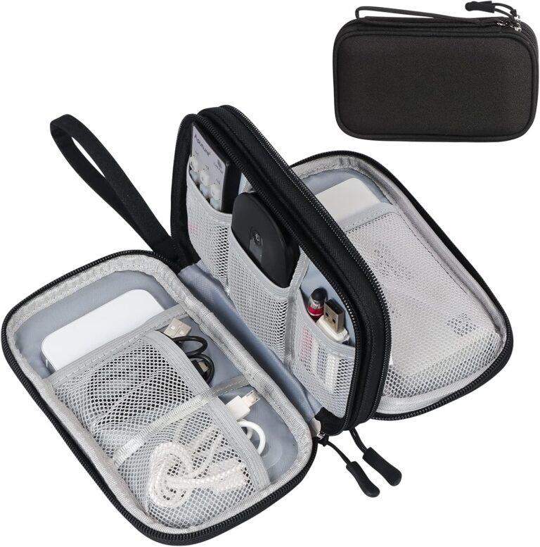 FYY Electronic Organizer, Travel Cable Organizer Bag Pouch Electronic Accessories Carry Case Portable Waterproof Double Layers Storage Bag for Cable, Cord, Charger, Phone, Earphone, Medium Size, Black