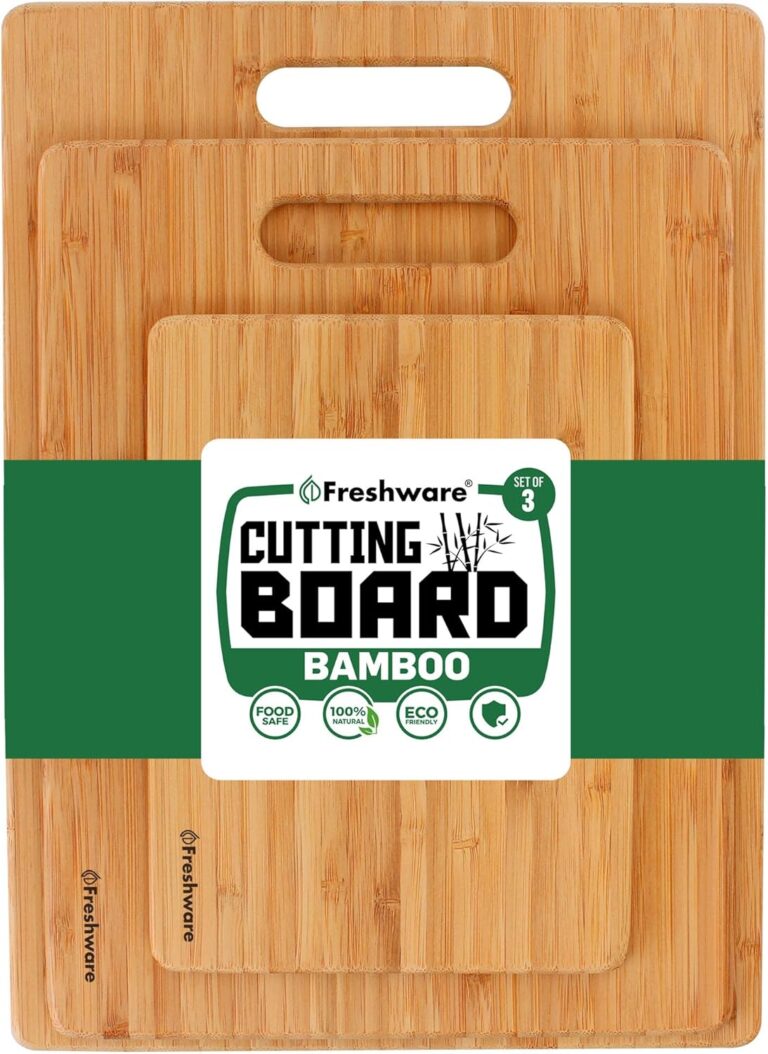 Freshware Bamboo Cutting Boards for Kitchen [Set of 3] Wood Cutting Board for Chopping Meat, Vegetables, Fruits, Cheese, Knife Friendly Serving Tray with Handles