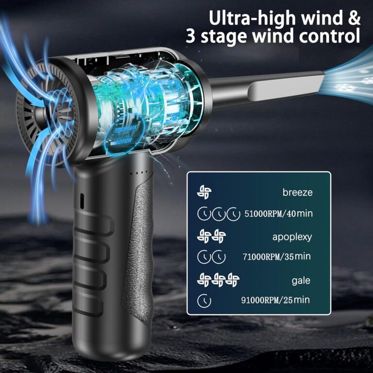 CAGIWIRU Compressed Air Duster 4.0,Cordless Air Blower,Electric Air Duster for Cleaning Keyboard&PC,Air Cleaning Kit, 3 Speed Duster Cleaner with LED-Light-no Canned air dusters-car Dusters
