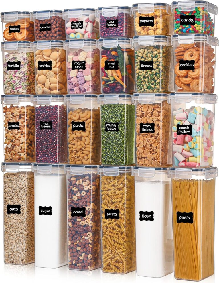 Vtopmart Airtight Food Storage Containers with Lids, 24 pcs Plastic kitchen containers & storage Set for Cereal, Spaghetti,Dry Food, Flour and Sugar, BPA Free, Includes 24 Labels